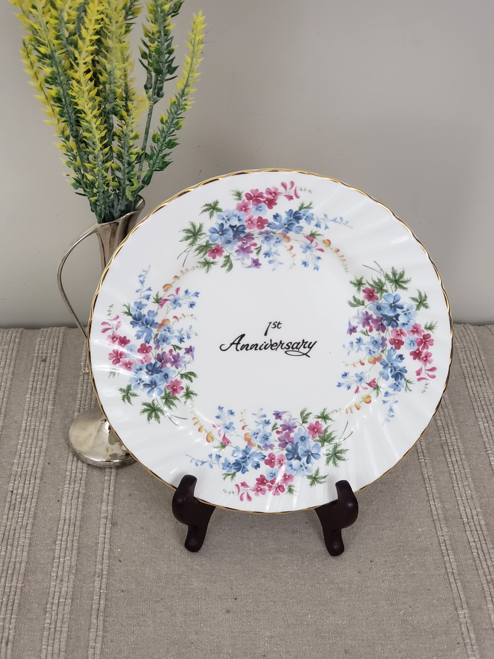 Vintage Royal Stuart Fine Bone China 1st Anniversary Commemorative Plate England